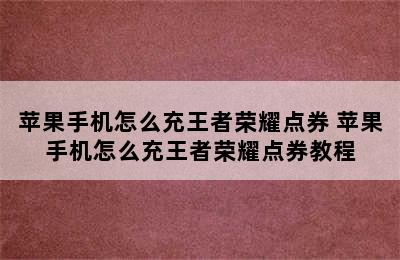 苹果手机怎么充王者荣耀点券 苹果手机怎么充王者荣耀点券教程